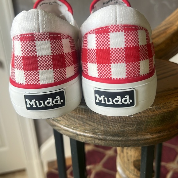 Mudd Womens  10 Poppy-197L Slip On Flats Checkered Comfort White Red Canvas - Picture 7 of 8